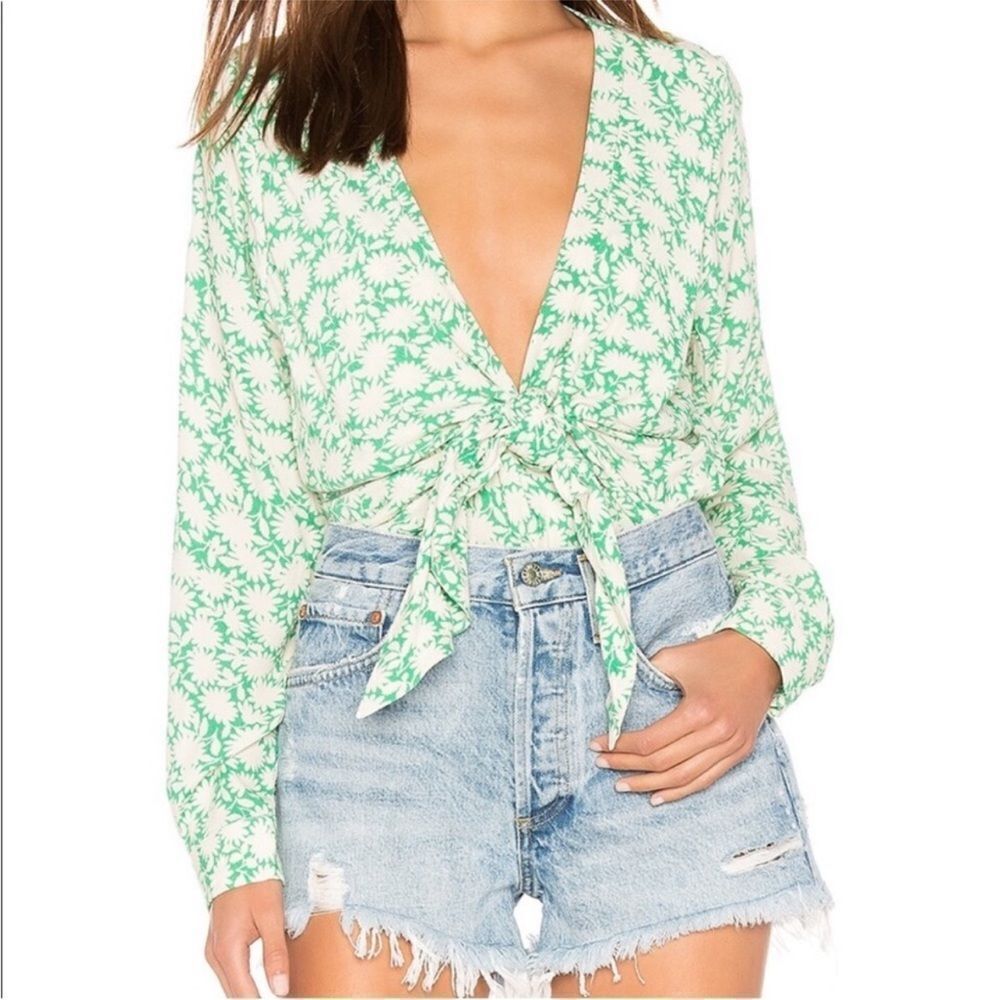 Revolve Capulet Bodysuit Daria Green Apple Floral Size small